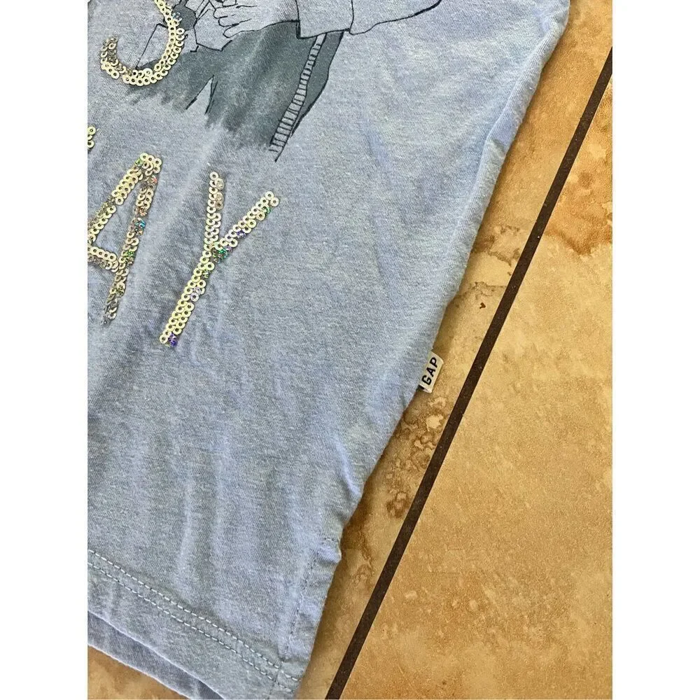 Gap x Star Wars Blue Sequin We’re Doing This My Way Graphic T Shirt Girls L RARE